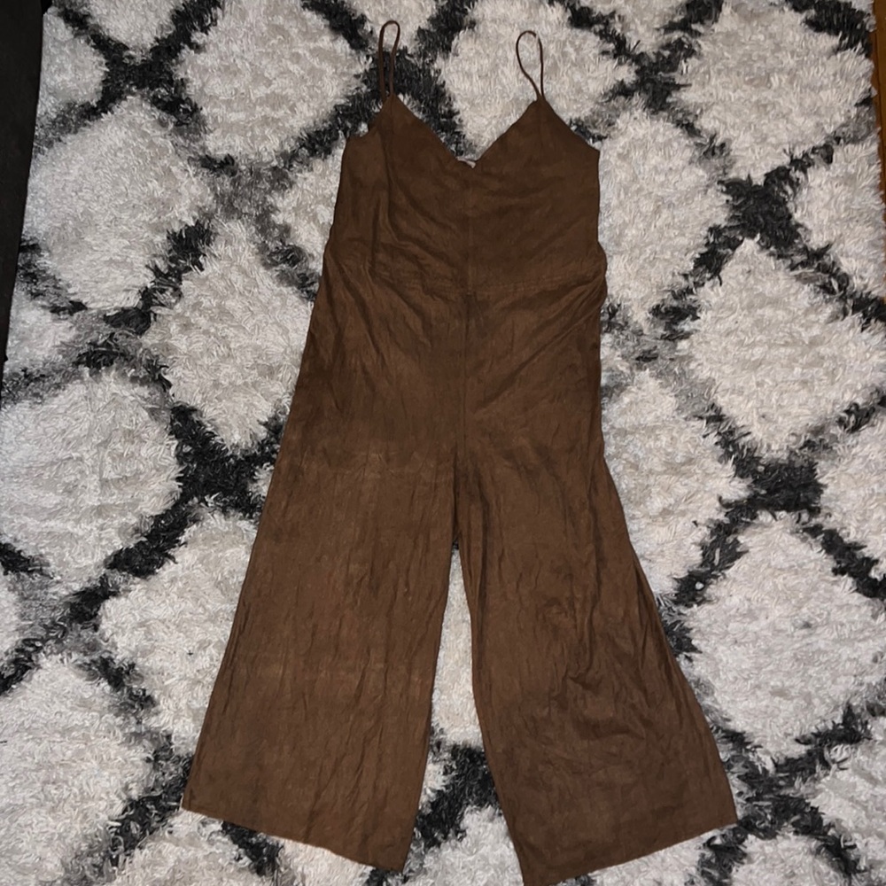 Zara Brown Faux Suede Sleeveless Jumpsuit